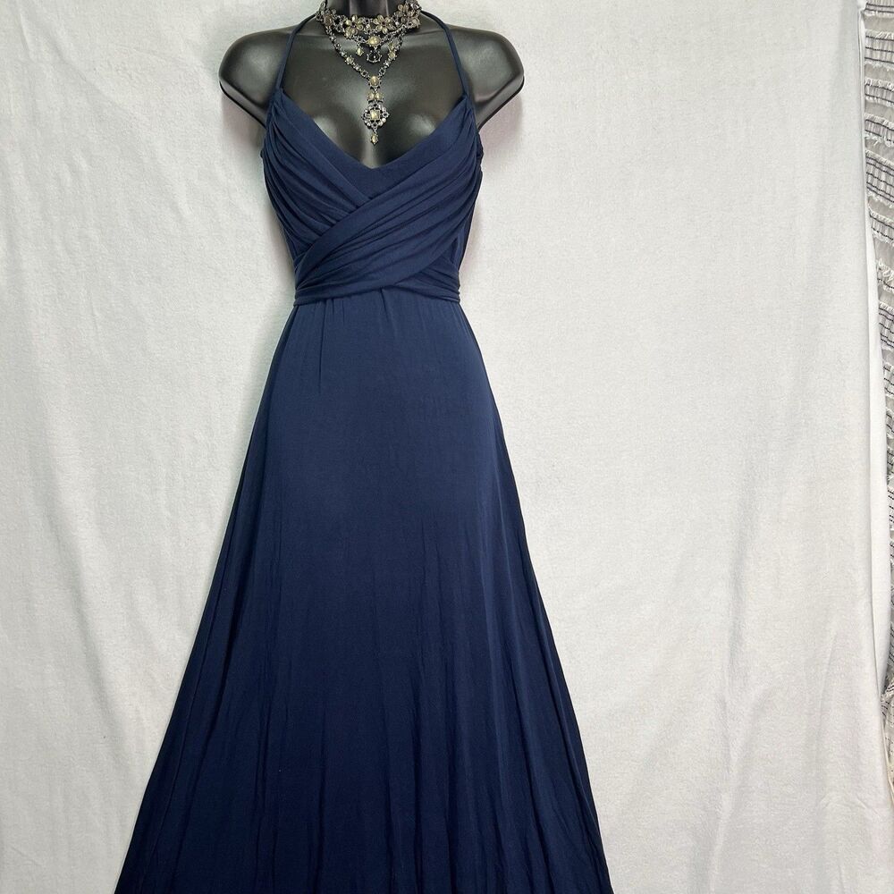 Tart Collections Navy Blue Grecian Halter Maxi Dress S NWT Minimalist Vacation